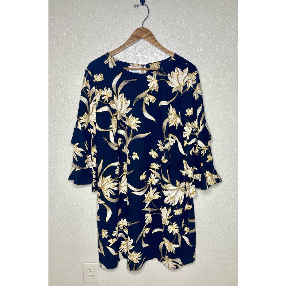 Jaclyn Smith Shift Dress Size XXL Floral Long Sleeve Ruffles Knee-length